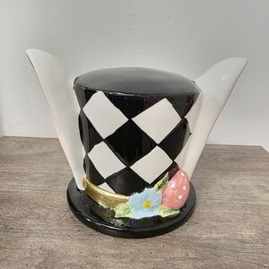 Checkered Easter Bunny Ears Tophat & Tail Ceramic Hat Decor